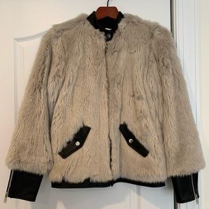Zara Faux Fur Leather Trim Bomber Jacket - USA S